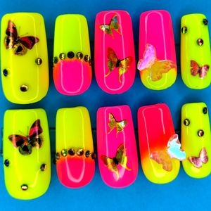 Custom Press On Nails, 3D Butterfly charm